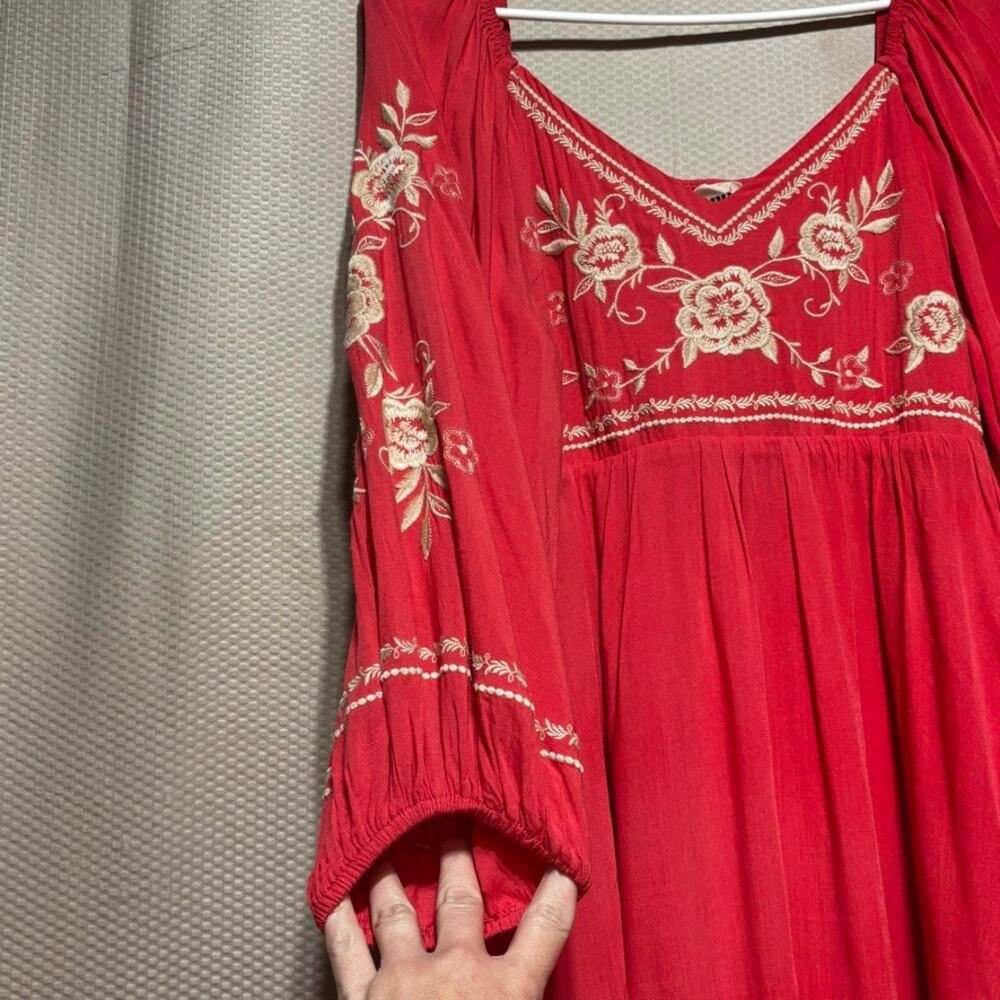 Savanna Jane Embroidered Boho Dress Women's Large NWT Coral Floral Long Sleeve - Picture 2 of 10